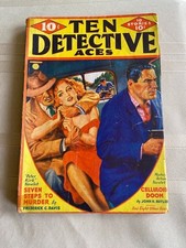 PULP: Ten Detective Aces 12/1936-Villain strangles woman-motorcycle cop-Fred... picture