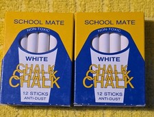 Vtg 2 Box 12 Sticks ea School Chalk White Blackboard France School Mate Low Dust picture