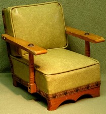 OLD & HEAVY WOOD & VINYL SMALL OR MINIATURE SALESMAN SAMPLE CHAIR picture