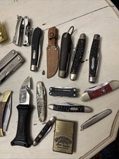 Junk Drawer Lot- Knives, Lighters, Rubber Big Boy Bank, Dog Whistle, And More. picture