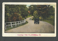Ca 1935 Post Card Plainfield VT Country Road Has Adv On Back Used Unposted picture