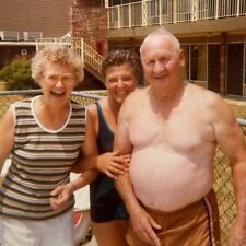 1T Photograph Old Man Women Shirtless Laughing Smiling Motel Pool 1970's picture