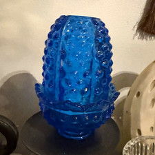 Vintage Fenton Blue Hobnail 2 piece Fairy Lamp picture