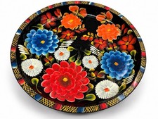 Vintage Mexican Wooden Batea Bowl 17.25” Hand Painted Floral Folk Art picture