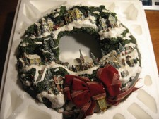 Hawthorne Village Thomas Kinkade Village Christmas Illuminated Wreath 2005 RTD picture