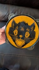 Rare Antique Vintage Halloween Tambourine Noisemaker, Cat Head ,J. Chein 1920s picture