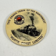 Antique Northern Pacific Railroad Crack Train Celluloid Pocket Mirror Vtg Rare picture