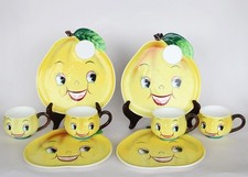 Vintage PY Plates & Cups Mug Pear COMPLETE Set of 4 Anthropomorphic MCM Japan picture