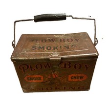 Antique Plow Boy Smoking & Chewing Tobacco Advertising Lunch Pail β Early 1900s picture