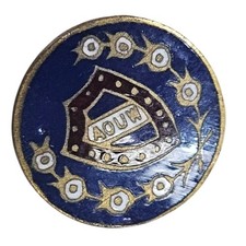 Antique AOUW Emblem Pin Brooch Blue Gold Tone Enamel Collectible picture