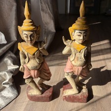 A Pair of Carved Wooden Figures (Likely A Burmese Nat Spirit Or A Celestial Sun) picture