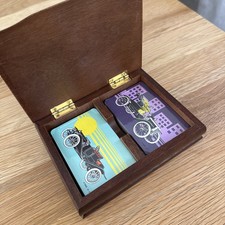 W.A Stratford Sealed Playing Cards Antique Cars Double Wooden Boxed Set VTG 1985 picture