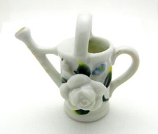 VTG Miniature Ceramic Watering Can Decorated Flower 2 3/8” Tall MADE in JAPAN picture