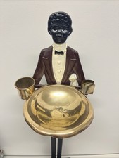 Standing Butler Ashtray Cast Iron & Brass Vintage Antique Decor 1930’s Americana picture