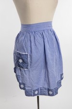 Antique Blue & White Gingham Apron with Nautical Wheels & Pockets picture