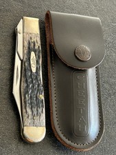 2002 CASE XX Cheetah 6111 1/2 L SS Black Bone Knife & Matching Sheath Set VTG picture