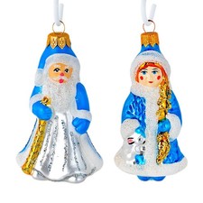 Father Frost and Snow Maiden Ornament Set of 2 Glass Christmas Decorations Set picture