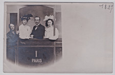 Paris France Passengers on Train or Streetcar Studio Pose Big Hats RPPC Postcard picture