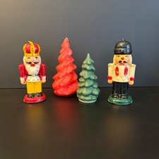 Vintage Candle Nutcracker Holiday Figurine Set With Christmas Trees picture