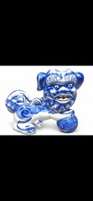 Vintage Chinese Blue White Porcelain Chinoiserie Foo Dog Statue Bombay with ball picture