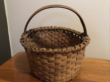 Antique Early New England Primitive Split Woven Gathering Basket 10