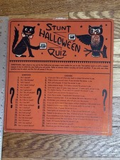 Vintage 1940s H.E. Luhrs Stunt Halloween Quiz Cardboard Game Board Beistle Era picture