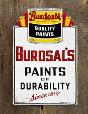 Vintage 1953 Burdsals Paints Porcelain Sign Die Cut Double Sided Gas Oil 18”x12” picture