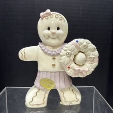 Rare Lenox Gingerbread Girl Christmas Figurine Holding Wreath 7.25
