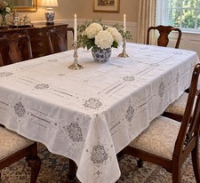 Vintage Linen Tablecloth 84x72” 12 Napkins Embroidery Cutwork Filet Lace 1920-50 picture