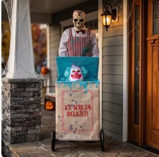 6 FT Animated Skeleton Ice Cream Ice Scream Vendor Halloween Animatronic Prop picture