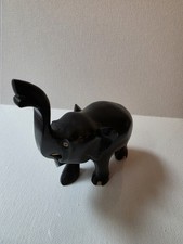 Vtg Hand Carved Ebony Wood Elephant Figurine Trunk Up Ceylon Sri Lanka 4
