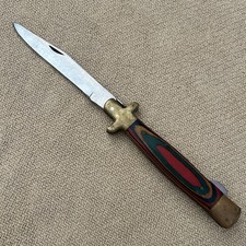 Vintage Bronze And Rainbow Wood Pakistan Made Folding Knife Bee Motif 11” picture