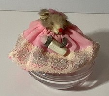 Vintage Real Fur Toys Germany Mouse Mother Holding Baby Bottle Pink Dress w/ Tag picture