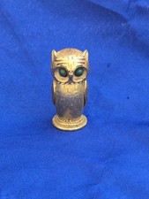 Vtg 1960s Florenza Gold tone Figural Owl  w Blue Cabochon Eyes Trinket Container picture