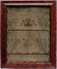 EARLY 19TH CENTURY LAMBS, MOTIF & VERSE SAMPLER BY PATIENCE CAROLINE WHITE 1817 picture