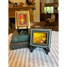 Set VTG Original Mini Floral Oil Paintings-Romania/American artist Roland Partos picture