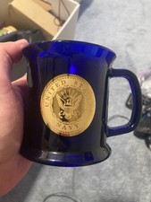 UNITED STATES NAVY MILITARY COBALT BLUE GLASS 4” MUG -