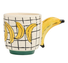 White Yellow Banana Handle Ceramic Mug 13 oz – Hand Painted Fruit Coffee Cup picture