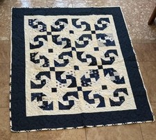 Handmade Blue & Tan Lap/Throw 53 1/2 x 63 Machine Quilted picture