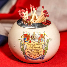 Neat King Edward VII Queen Alexandra Coronation Royalty Antique Match Holder picture