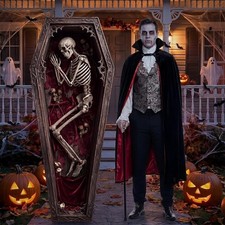 5.9FT Halloween Skeleton Coffin Cardboard Standee Life Size Gothic Grave Prop picture