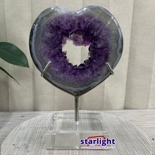 3.7LB Purple Amethyst Agate Heart Carving Natural Crystal Ornament Home Gif+base picture
