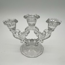 Vintage Elegant Clear Glass 3 Light Candelabra Triple Taper Candle Holder Scroll picture