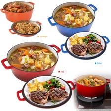 2-in-1 Cast Iron Dutch Oven Pot,Enameled Pots with Lid for Bread Baking, Cooking picture