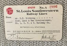 St. Louis Southwestern(Cotton Belt) 1920 Issued Pass:E.S Birdsong,St.L SF & T picture