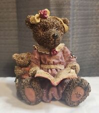 Resin Teddy Bear In Pink Dress With Book Figurine - 4 3/8