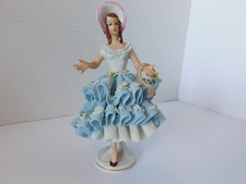 STUNNING VINTAGE DRESDEN FIGURINE PORCELAIN LACE LADY - SANDIZELL GERMANY picture