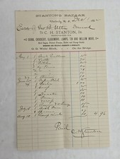 1892 antique C.H. STANTON westerly ri CHINA CROCKERY GLASSWARE BAZAAR receipt picture