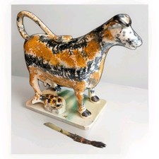 Museum Grade 19thC Staffordshire Pearlware Cow Calf Creamer Origina Artist Brush picture
