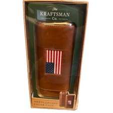 The Kraftsman Co. Hand-Stitched USA flag Leather Needlepoint Cigar Case Brown picture